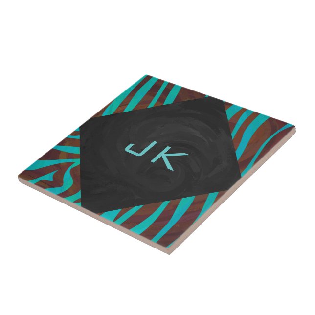 Zebra Brown and Teal with Monogram Tile (Side)