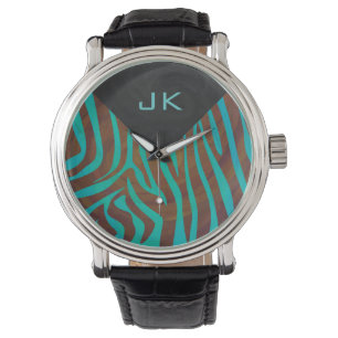 Zebra Brown and Teal with Monogram Watch