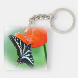 Zebra Butterfly Floral Flora Acrylic Keychain