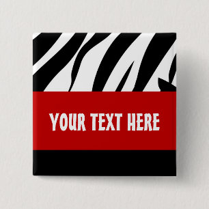 Zebra Button, Customisable 15 Cm Square Badge