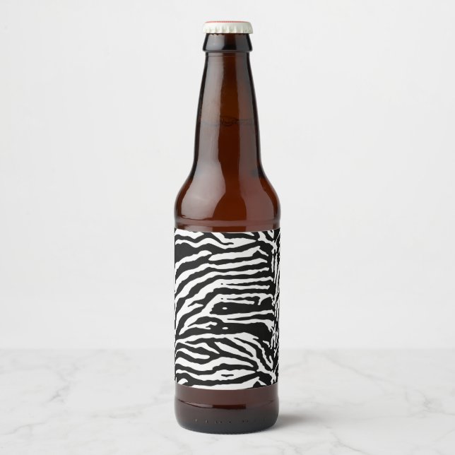 Zebra Camouflage Black and White Artistic Pattern Beer Bottle Label (Front)
