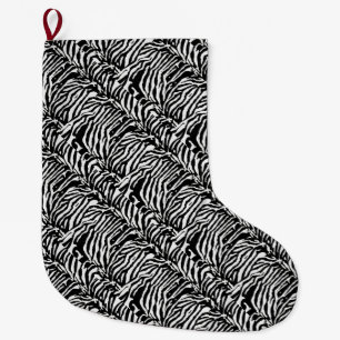 Zebra Camouflage Black and White Artistic Pattern Large Christmas Stocking