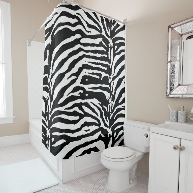 Zebra Camouflage Black and White Artistic Pattern Shower Curtain (In Situ)