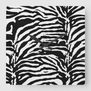 Zebra Camouflage Black and White Artistic Pattern Square Wall Clock