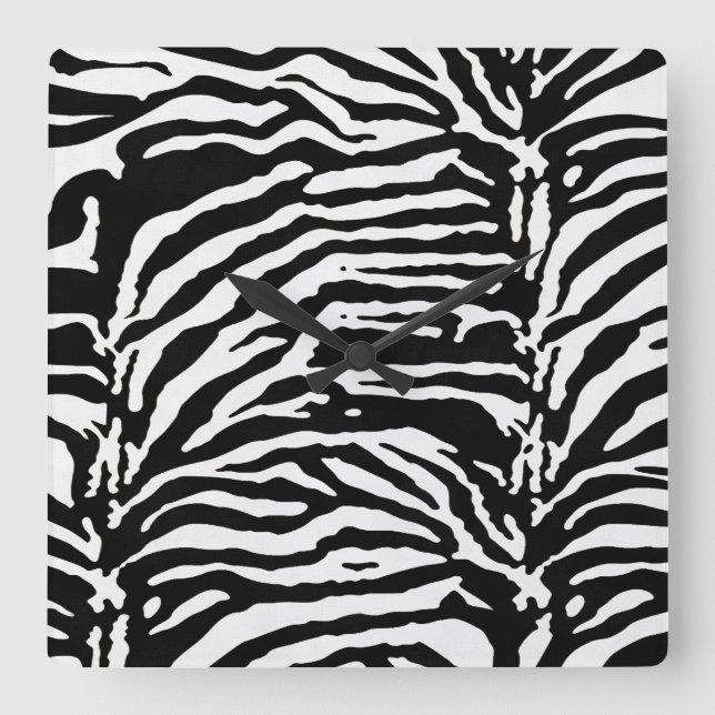 Zebra Camouflage Black and White Artistic Pattern Square Wall Clock (Front)