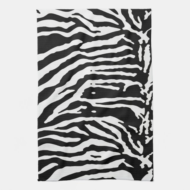 Zebra Camouflage Black and White Artistic Pattern Tea Towel (Vertical)