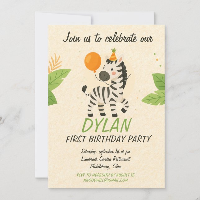 Zebra Cartoon Textured Stripes Pattern – Black & C Invitation (Front)