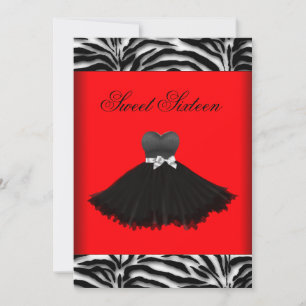 Zebra Chandelier Red Zebra Sweet Sixteen Birthday Invitation