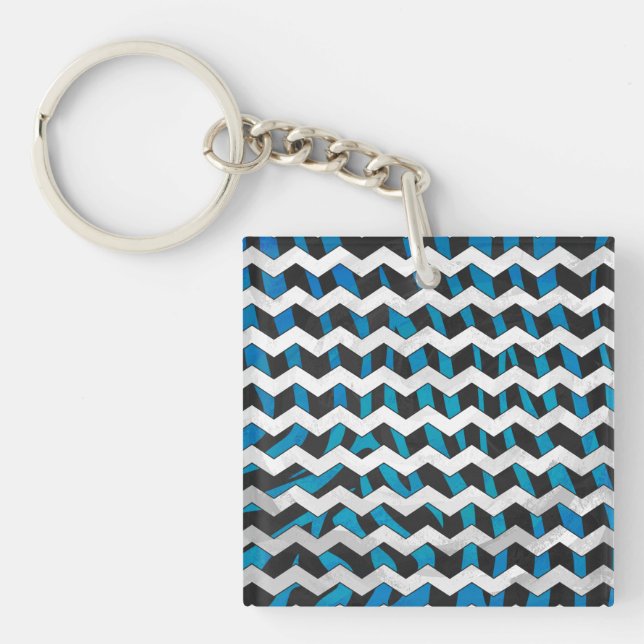 Zebra Chevron Black and Blue Key Ring (Front)
