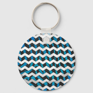 Zebra Chevron Black and Blue Key Ring