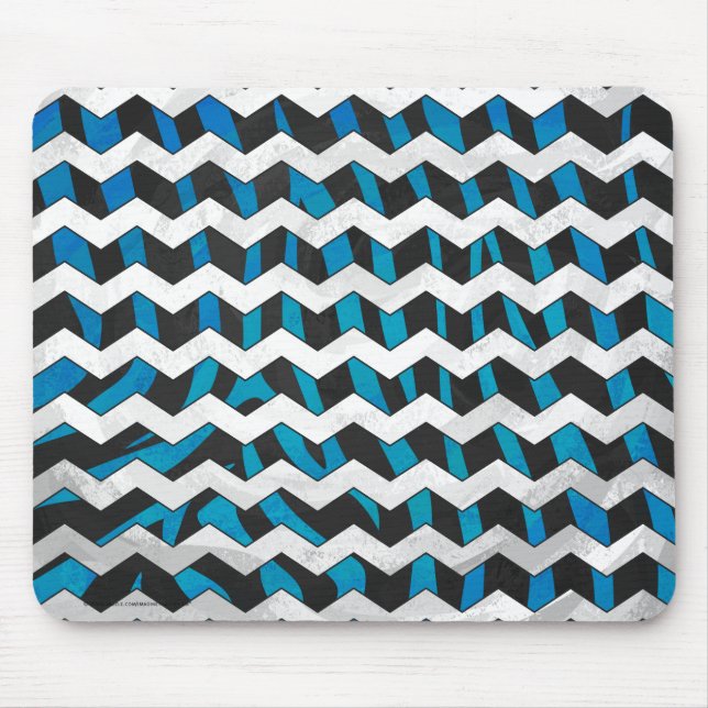 Zebra Chevron Black and Blue Mouse Mat (Front)