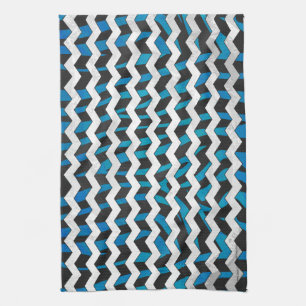 Zebra Chevron Black and Blue Tea Towel