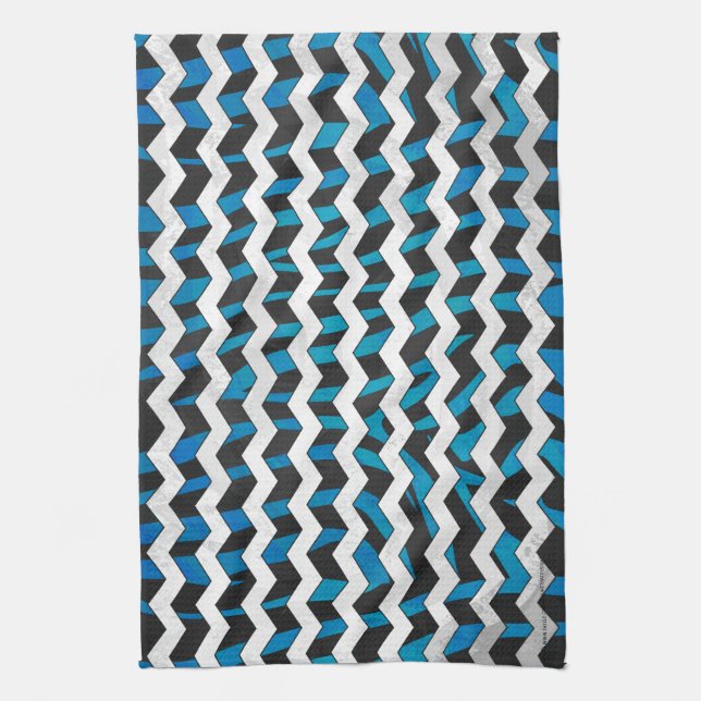 Zebra Chevron Black and Blue Tea Towel (Vertical)