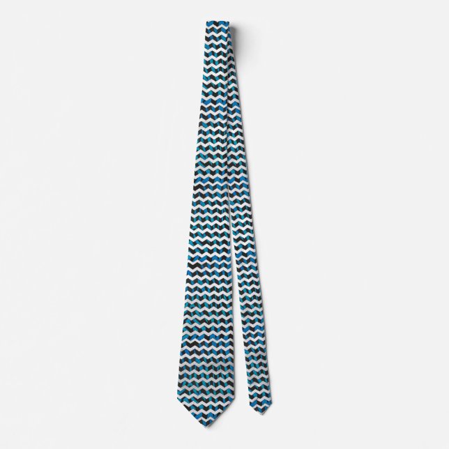 Zebra Chevron Black and Blue Tie (Front)