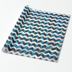 Zebra Chevron Black and Blue Wrapping Paper