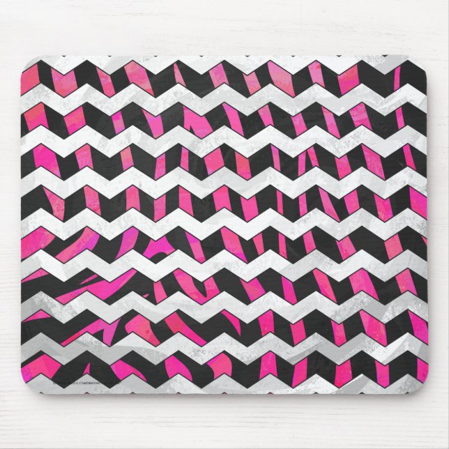 Zebra Chevron Black and Hot Pink Mouse Mat (Front)