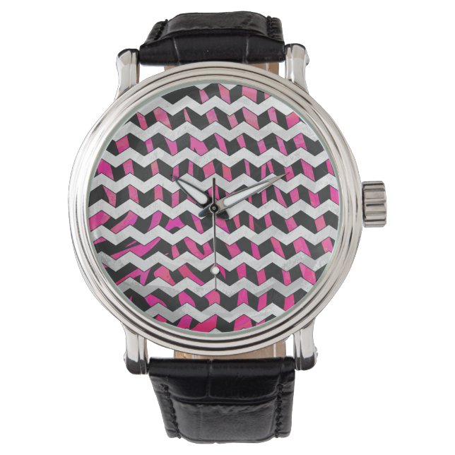 Zebra Chevron Black and Hot Pink Watch (Front)
