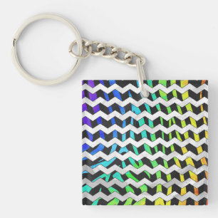 Zebra Chevron Black and Rainbow Print Key Ring