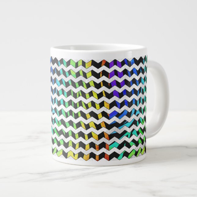 Zebra Chevron Black and Rainbow Print Large Coffee Mug (Front Right)