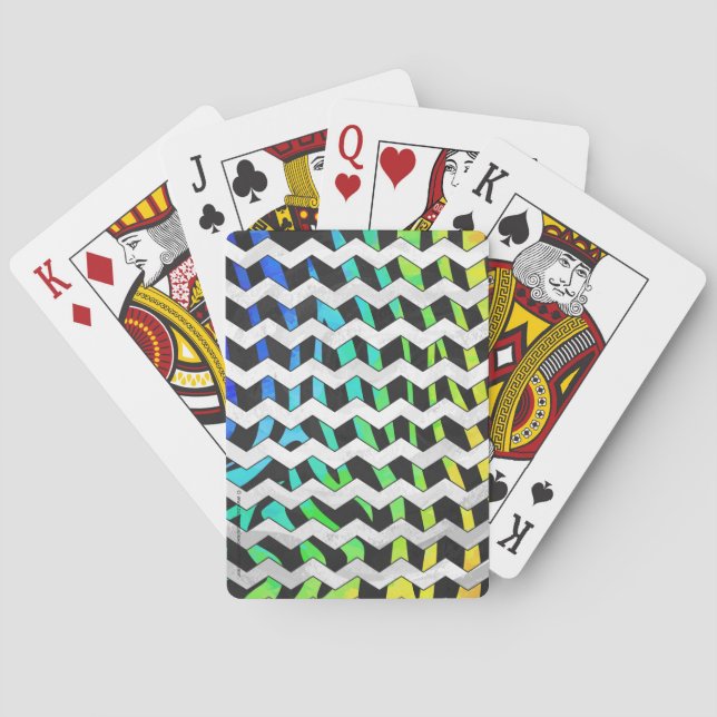 Zebra Chevron Black and Rainbow Print Playing Cards (Back)