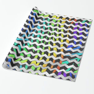 Zebra Chevron Black and Rainbow Print Wrapping Paper