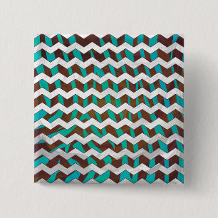 Zebra Chevron Brown and Teal Print 15 Cm Square Badge