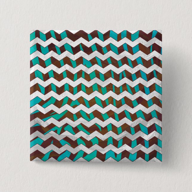 Zebra Chevron Brown and Teal Print 15 Cm Square Badge (Front)
