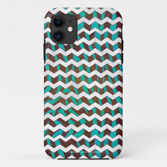 Zebra Chevron Brown and Teal Print Case-Mate iPhone Case (Back)