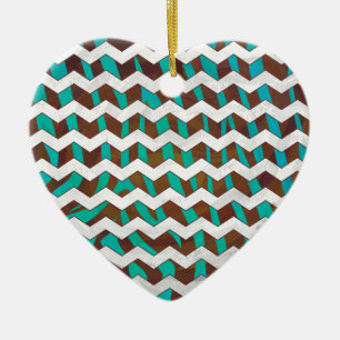 Zebra Chevron Brown and Teal Print Ceramic Tree Decoration