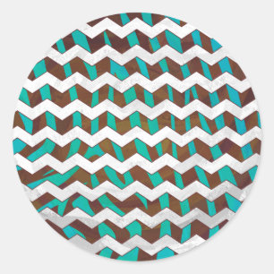 Zebra Chevron Brown and Teal Print Classic Round Sticker