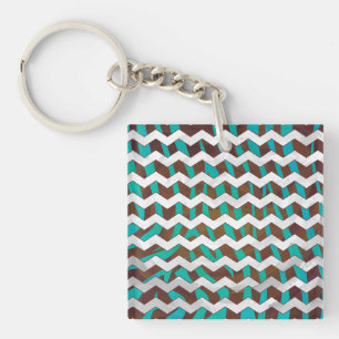 Zebra Chevron Brown and Teal Print Key Ring