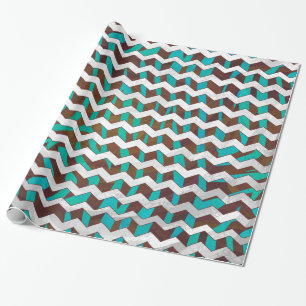 Zebra Chevron Brown and Teal Print Wrapping Paper