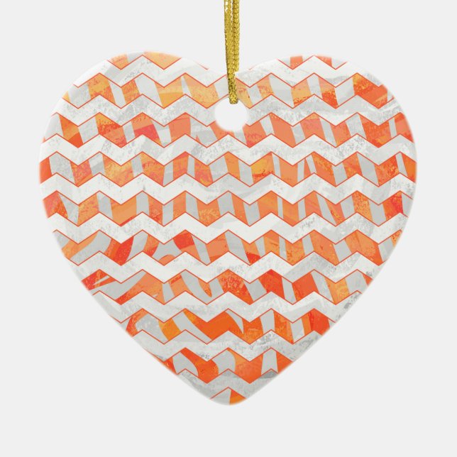 Zebra Chevron Orange and White Ceramic Tree Decoration (Front)