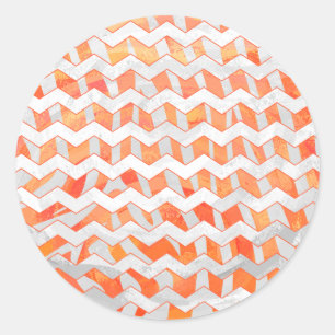Zebra Chevron Orange and White Classic Round Sticker