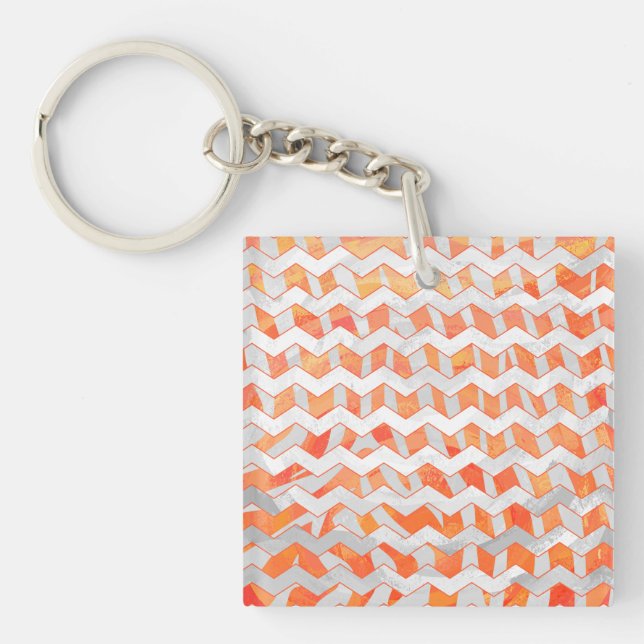 Zebra Chevron Orange and White Key Ring (Front)
