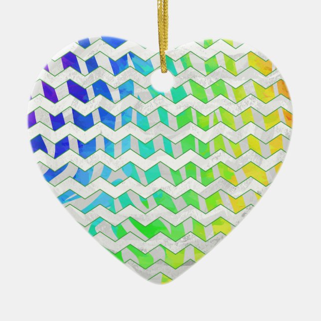 Zebra Chevron Rainbow and White Print Ceramic Tree Decoration (Front)