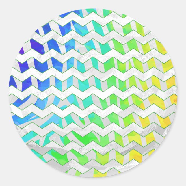 Zebra Chevron Rainbow and White Print Classic Round Sticker (Front)