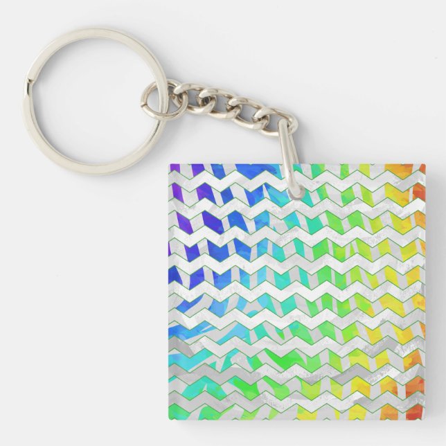 Zebra Chevron Rainbow and White Print Key Ring (Front)
