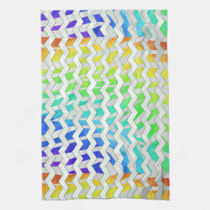 Zebra Chevron Rainbow and White Print Tea Towel