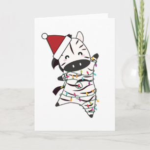 Zebra Christmas Fairy Lights Cute Animals Kids Card