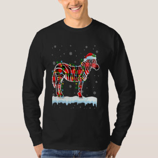 Zebra  Christmas Santa Hat Cute Animals Xmas Light T-Shirt