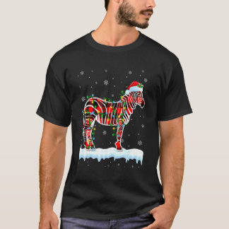 Zebra  Christmas Santa Hat Cute Animals Xmas Light T-Shirt