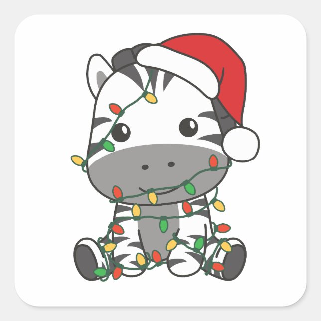 Zebra Christmas Winter Animals Holiday Zebras Square Sticker (Front)