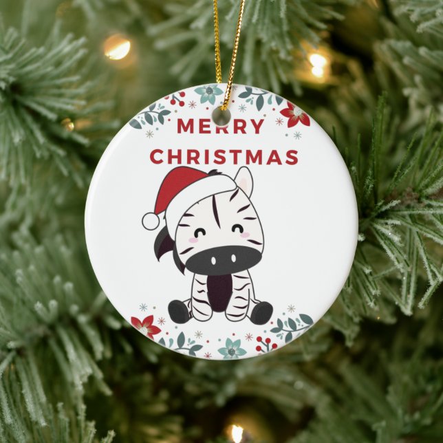 Zebra Christmas Zebras Winter Animals Ceramic Orna Tree Decoration (Tree)