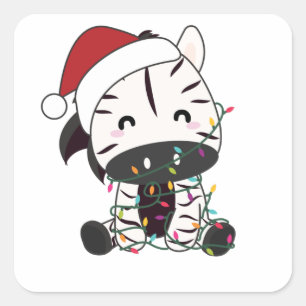 Zebra Christmas Zebras Winter Animals Square Sticker