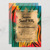Zebra Colourful Sweet 16th Birthday Invitations