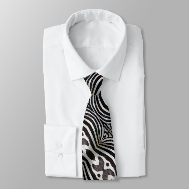 Zebra Colours Fur Look Black and White Pattern Tie (Tied)