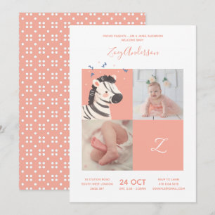 Zebra Confetti• Alphabet Monogram Cute Baby Shower Invitation