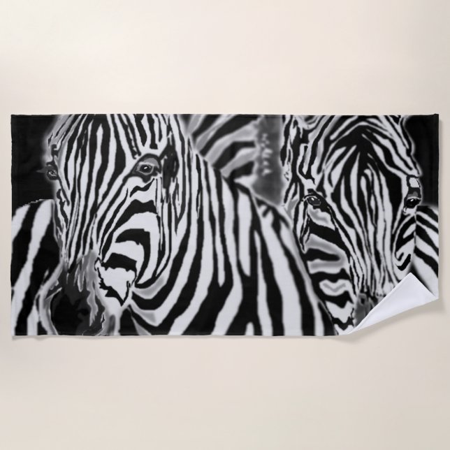 Zebra Couple Beach Towel Black White Stripe (Front)