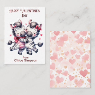 Zebra Couple Kid's Valentine Classroom Party Card